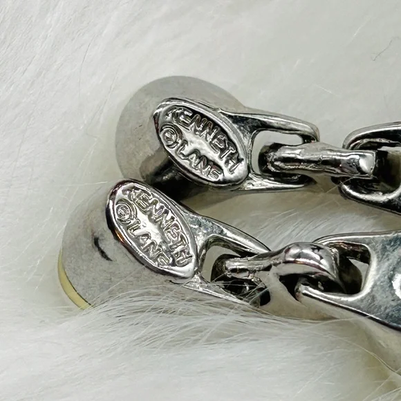 Gorgeous KJL Kenneth Jay Lane Long Silver Tone Pearl Cubic Zirconia CZ Earrings - Picture 12 of 14